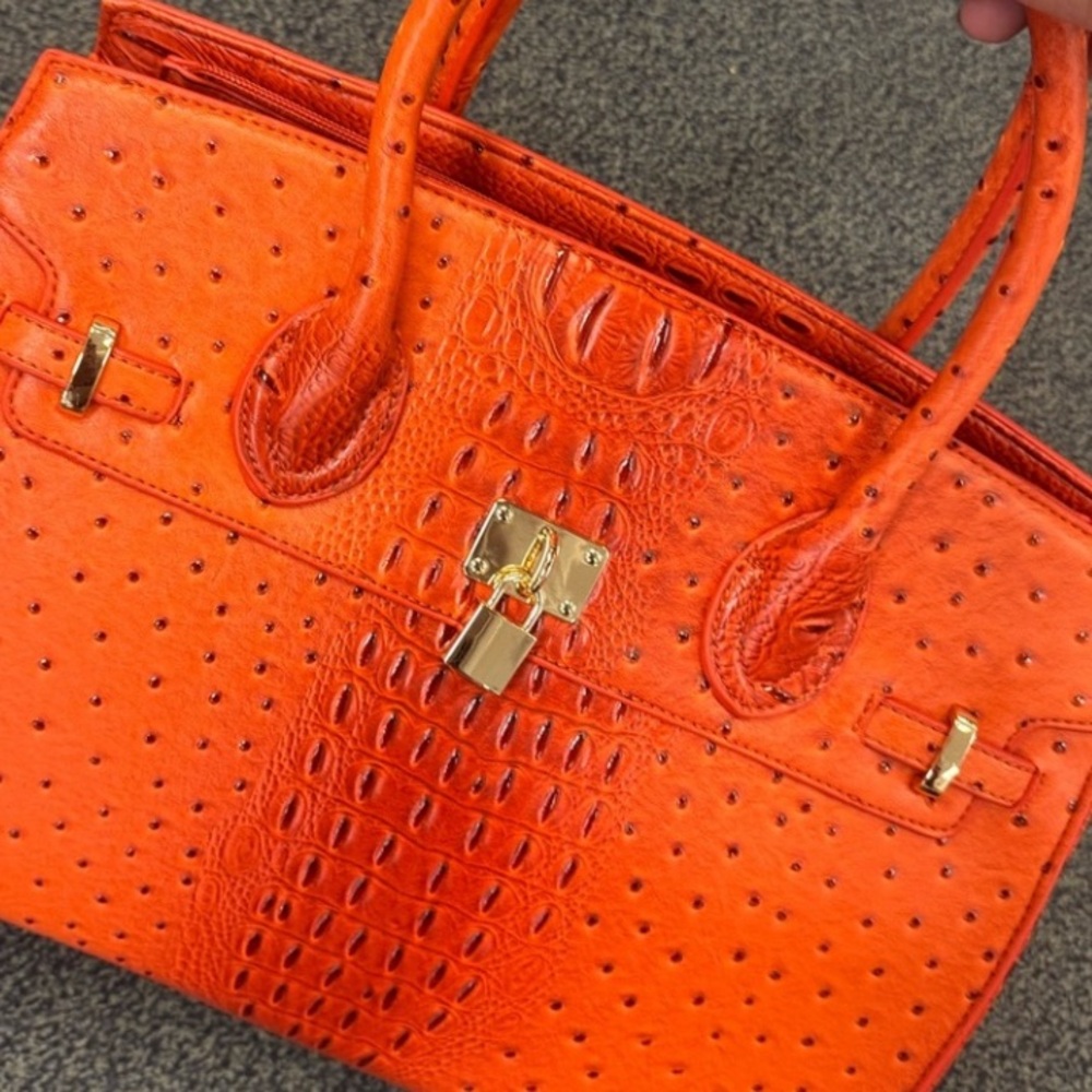 Orange Ostrich Leather Handbag